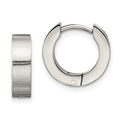 Stainless Steel Brushed & Polished Round Hinged Hoop Earrings ,