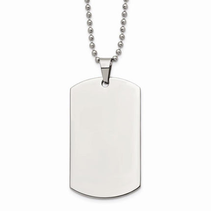 Stainless Steel Brushed & Polished Rounded Edge 2mm Thick Dog Tag Necklace ,