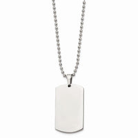 Stainless Steel Brushed & Polished Rounded Edge 4mm Thick Dog Tag Necklace ,