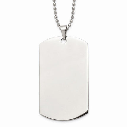Stainless Steel Brushed & Polished Rounded Edge XLarge 2mm Dog Tag Necklace ,
