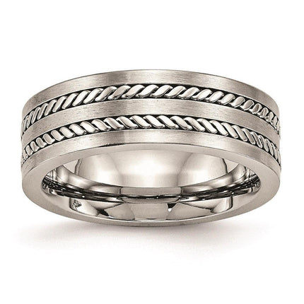 Stainless Steel Brushed and Polished Twisted 7.00mm Band ,