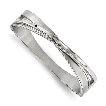 Stainless Steel Brushed and Polished Twisted Hinged Bangle ,