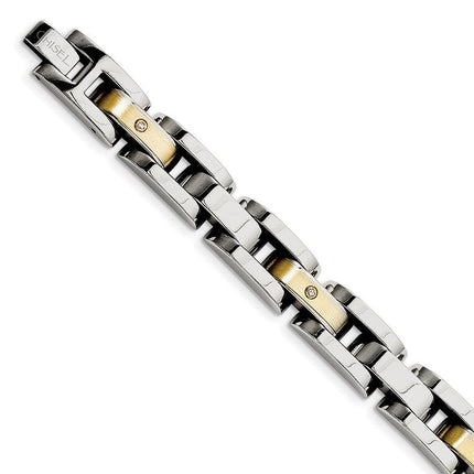 Stainless Steel Brushed & Polished w/14k Accent w/Diamonds 8.25in Bracelet ,