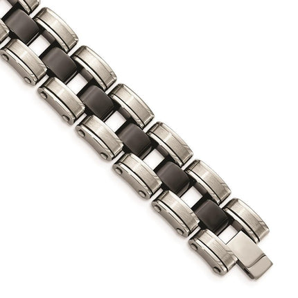 Stainless Steel Brushed & Polished w/Black Ceramic Link Bracelet ,
