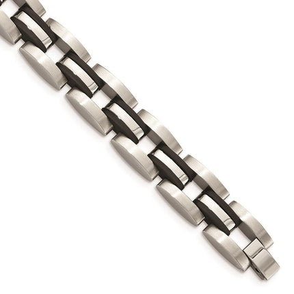 Stainless Steel Brushed and Polished w/Black Rubber 8.5 in Link Bracelet ,