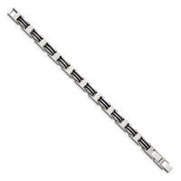 Stainless Steel Brushed & Polished w/Blk Rubber w/.5in ext 7.75in Bracelet ,