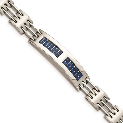 Stainless Steel Brushed and Polished w/Blue Carbon Fiber Inlay Bracelet ,