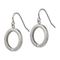 Stainless Steel Brushed and Polished w/CZ Circle Shepherd Hook Earrings ,