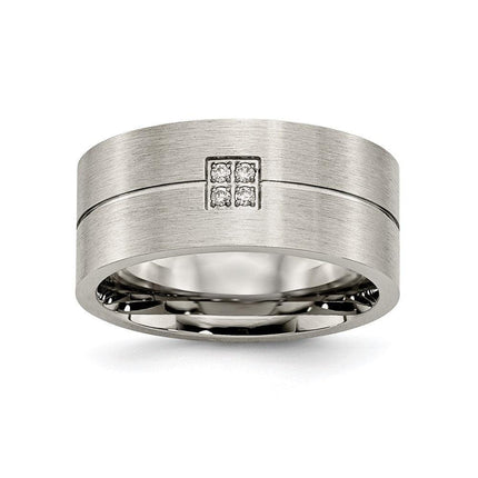 Stainless Steel Brushed and Polished w/CZ Ring ,