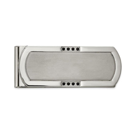 Stainless Steel Brushed and Polished with Black CZ Money Clip ,
