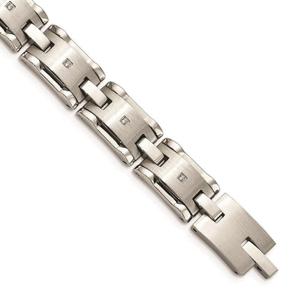 Stainless Steel Brushed and Polished with CZ 8.5 inch Link Bracelet ,