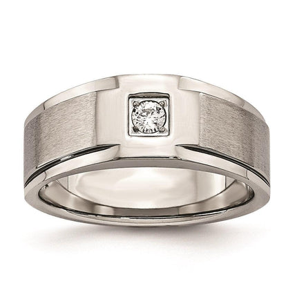 Stainless Steel Brushed and Polished with CZ Ring ,