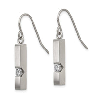 Stainless Steel Brushed and Polished with CZ Shepherd Hook Earrings ,