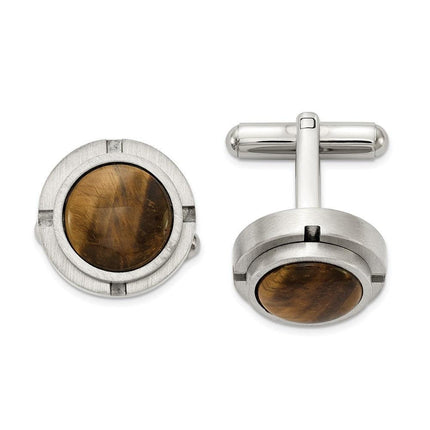 Stainless Steel Brushed and Polished with Tiger's Eye Cufflinks ,
