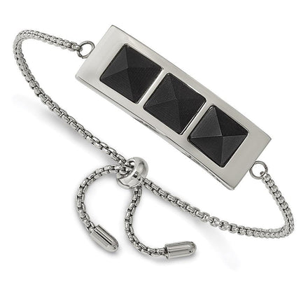 Stainless Steel Brushed and Polished w/Solid Blk Carbon Fiber Adj Bracelet ,