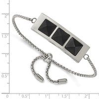 Stainless Steel Brushed and Polished w/Solid Blk Carbon Fiber Adj Bracelet ,