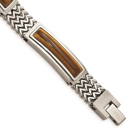 Stainless Steel Brushed and Polished w/Tiger's Eye 8.25in Bracelet ,