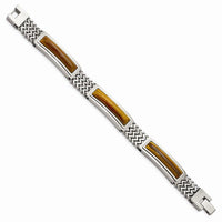 Stainless Steel Brushed and Polished w/Tiger's Eye 8.25in Bracelet ,