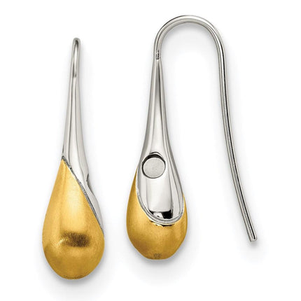 Stainless Steel Brushed & Polished Yellow IP Magnetic Shepherd Hook Earring ,