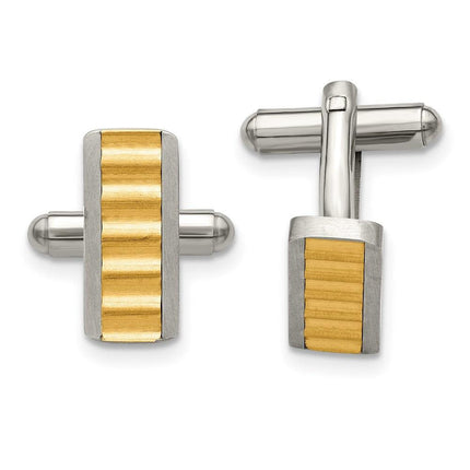 Stainless Steel Brushed and Polished Yellow IP-plated Cuff Links ,