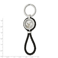 Stainless Steel Brushed & Polished Yellow IP w/CZ & Leather Key Ring ,