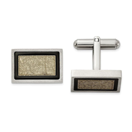 Stainless Steel Brushed and Textured Black and Yellow IP-plated Cufflinks ,