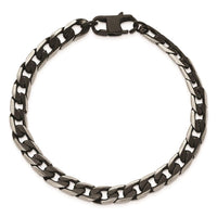 Stainless Steel Brushed & Textured Black IP-plated Curb Chain 8in Bracelet ,