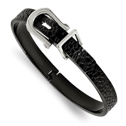 Stainless Steel Brushed and Textured Black IP-plated Hinged Bangle ,