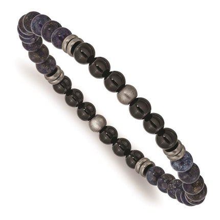 Stainless Steel Brushed Antique Bronze-plated Black Agate/Lapis Bracelet ,