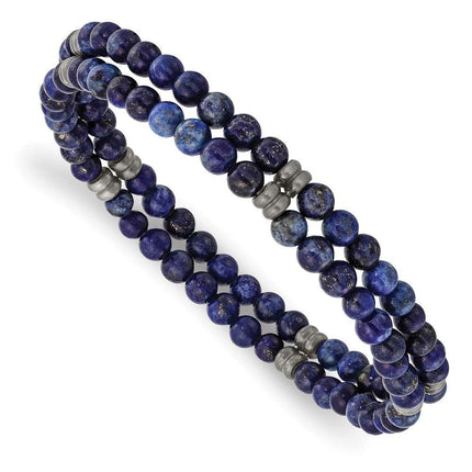 Stainless Steel Brushed Antique Bronze-plated Lapis Stretch Bracelet ,
