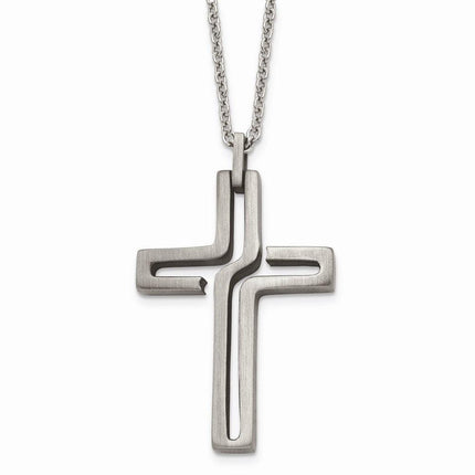 Stainless Steel Brushed Antiqued Cross Necklace ,