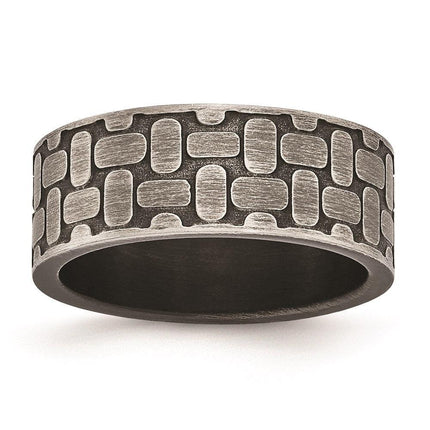 Stainless Steel Brushed Antiqued Textured Ring ,