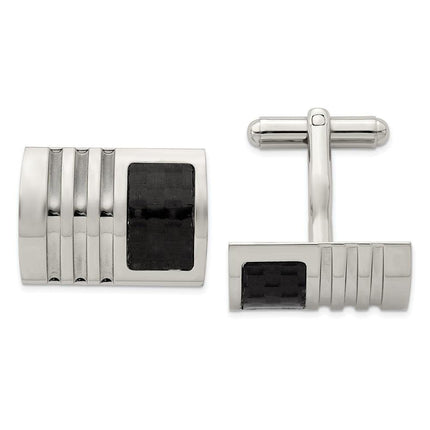Stainless Steel Brushed Black Carbon Fiber Inlay Cufflinks ,