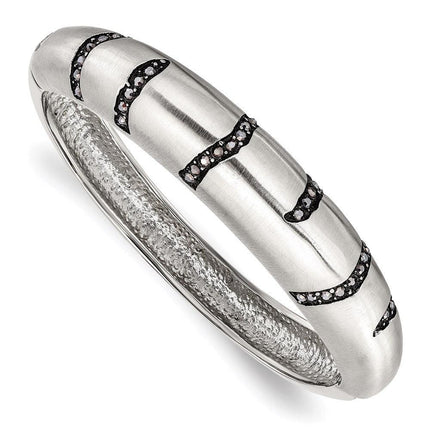 Stainless Steel Brushed Black Crystal Hinged Bangle ,