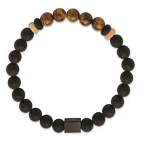 Stainless Steel Brushed Black IP Black Agate/Tiger's Eye Stretch Bracelet ,