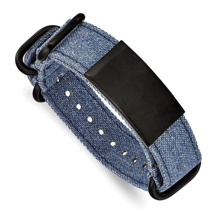 Stainless Steel Brushed Black IP Blue Jean Fabric Adj. ID Bracelet ,