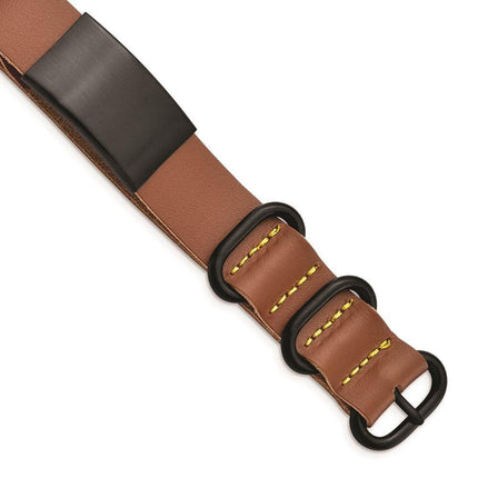 Stainless Steel Brushed Black IP Brown Leather Adj. ID Bracelet ,