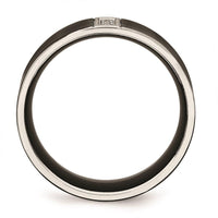 Stainless Steel Brushed Black IP Flat Three CZ Ring ,