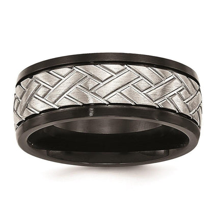 Stainless Steel Brushed Black IP Grooved Ring ,