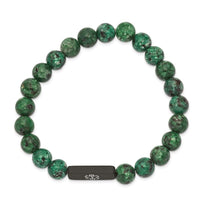 Stainless Steel Brushed Black IP Medical Dyed Green Bead Stretch Bracelet ,