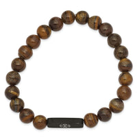 Stainless Steel Brushed Black IP Medical ID Tiger's Eye Stretch Bracelet ,