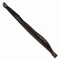 Stainless Steel Brushed Black IP Multi Strand Black/Brown Leather Bracelet ,