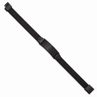 Stainless Steel Brushed Black IP-plated Black Leather 8.5in ID Bracelet ,