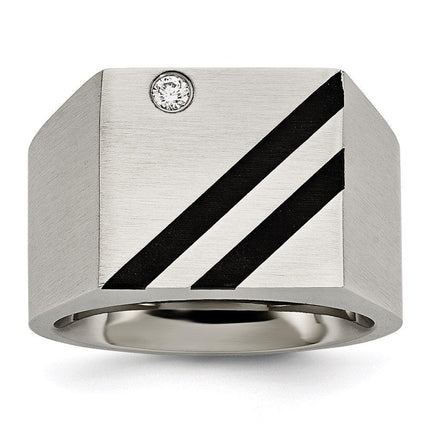 Stainless Steel Brushed Black IP-plated CZ Ring ,