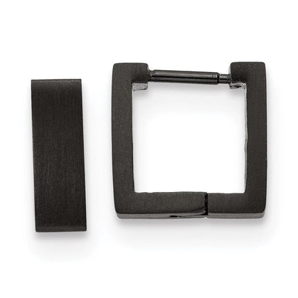 Stainless Steel Brushed Black IP-plated Square Hoop Earrings ,