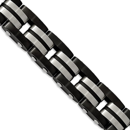 Stainless Steel Brushed Black IP-plated w/Black Rubber 8.25 in Bracelet ,