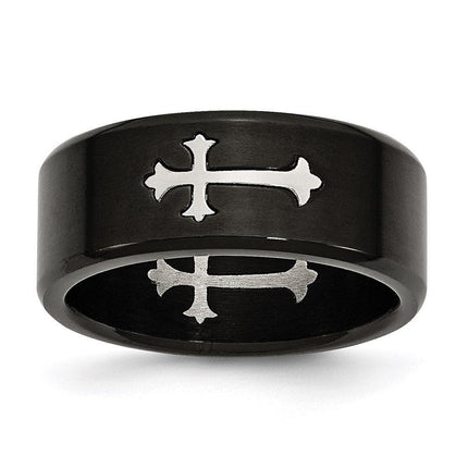 Stainless Steel Brushed Black IP-plated with Cross 9mm Band ,
