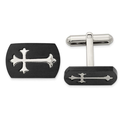 Stainless Steel Brushed Black IP-plated with Polished Cross Cufflinks ,