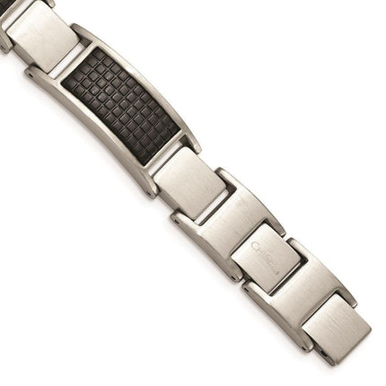 Stainless Steel Brushed Black IP Textured Link w/.50in ext. Bracelet ,