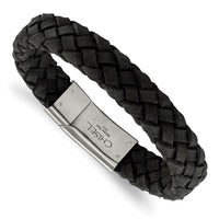 Stainless Steel Brushed Black Leather Bracelet ,